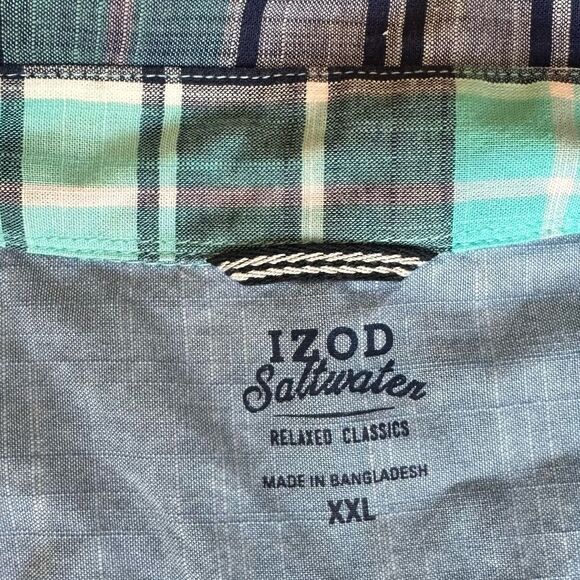 IZOD Mens Saltwater Relaxed Classics Short Sleeve Button-Down Blues/White XXL - Picture 4 of 7